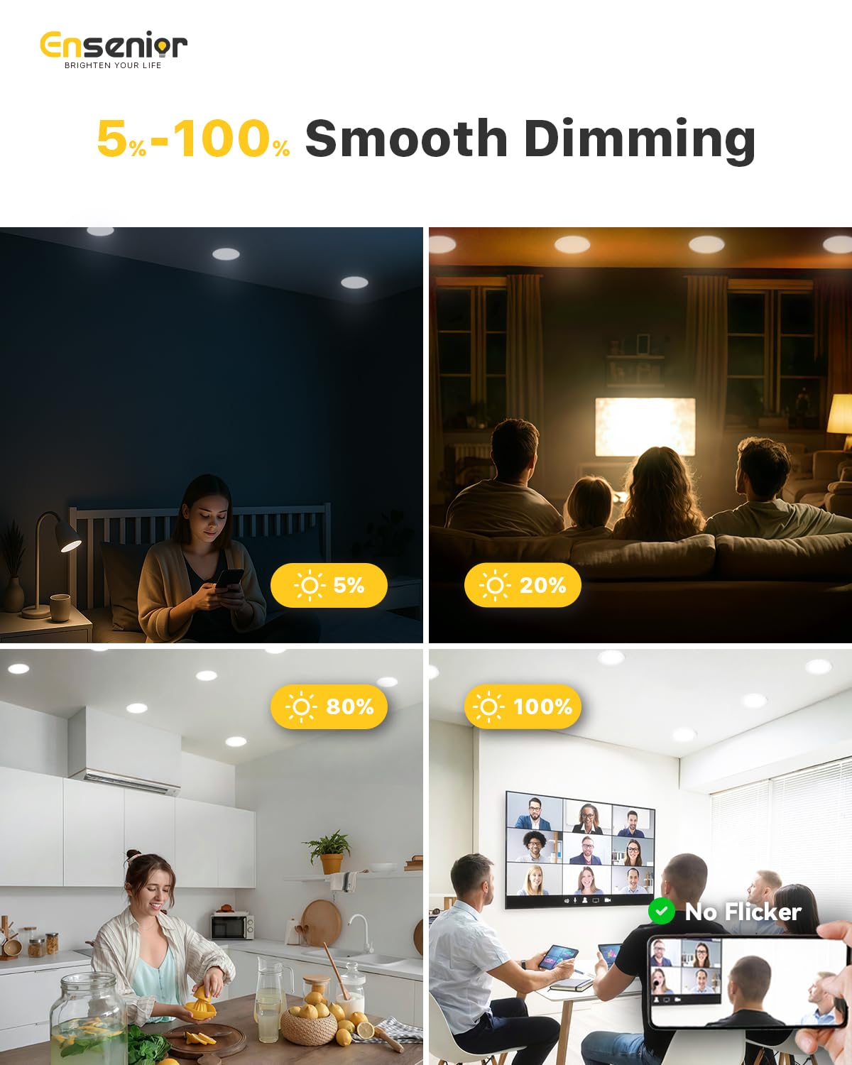 Ensenior 12 Pack 4 Inch LED Recessed Ceiling Light, Dimmable, 6000K Clear White, 750LM 9W 120V, High Brightness Canless Wafer Downlight - ETL&FCC&IC