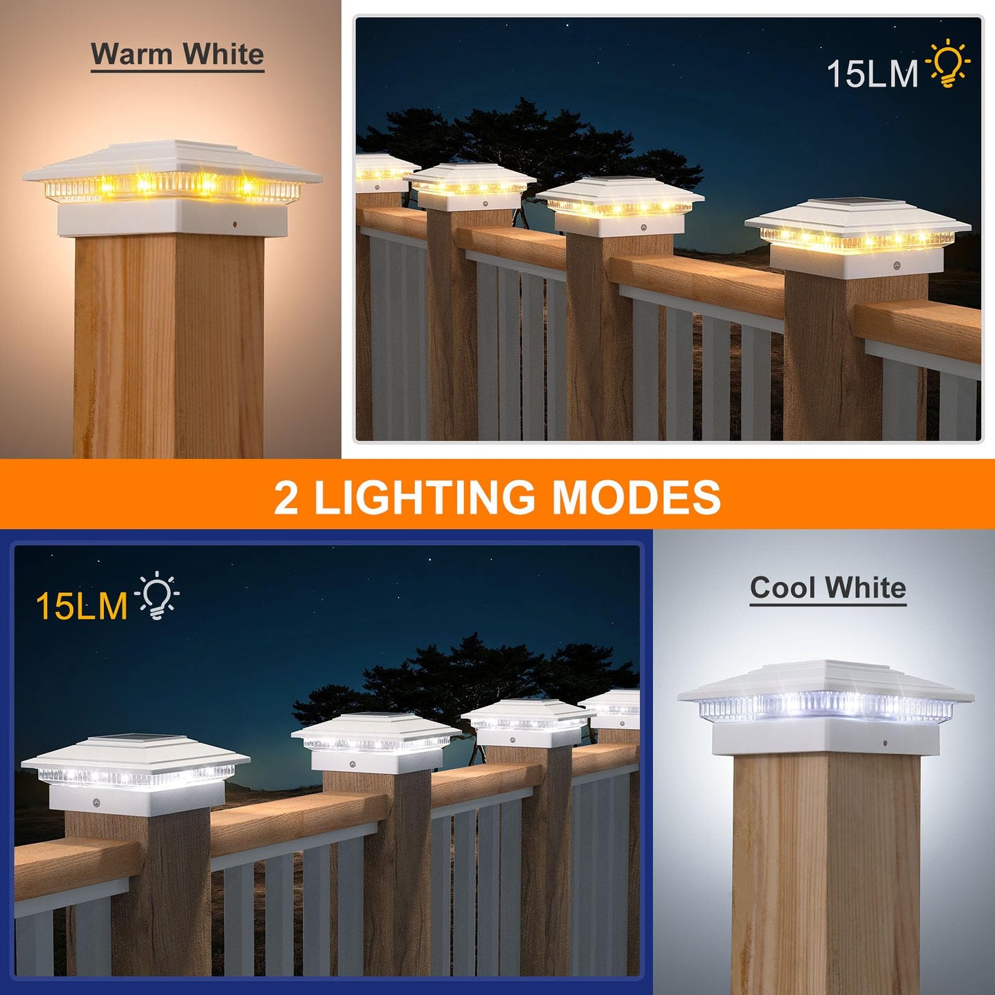 Aponuo Solar Post Cap Lights 16-Pack  White Ip64 Waterproof 16 Led Fence Post Solar Lights For 4X4 5X5 6X6 Wood/Vinyl Posts  2-Mode Deck Post Lights Solar Powered  10-Hr Lighting For Patio Yard Porch