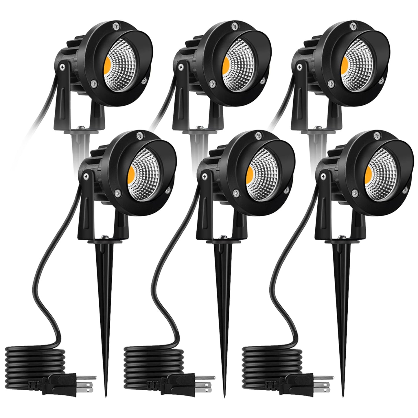 Romwish Led Landscape Lights, 10W Waterproof Spotlight, Warm White, Pack Of 6, Aluminum, Model Rm-Cob-Landscape-120V-10Ww-6P