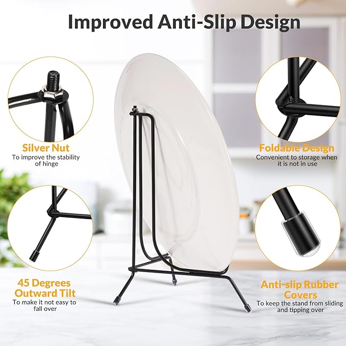 2 Pack Improved Anti-Slip Plate Stands, 10 Inch Black Iron Display Stands for Frames, Pictures, Books, Artworks