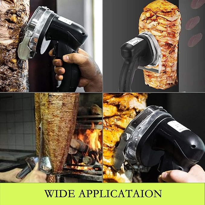 Electric Kebab Knife 80W Commercial Shawarma Turkish Knife Slicer Gyro Cutter 2800 RPM with 2 Blades Adjustable Thickness 0-8mm（Strip Line，Flat）
