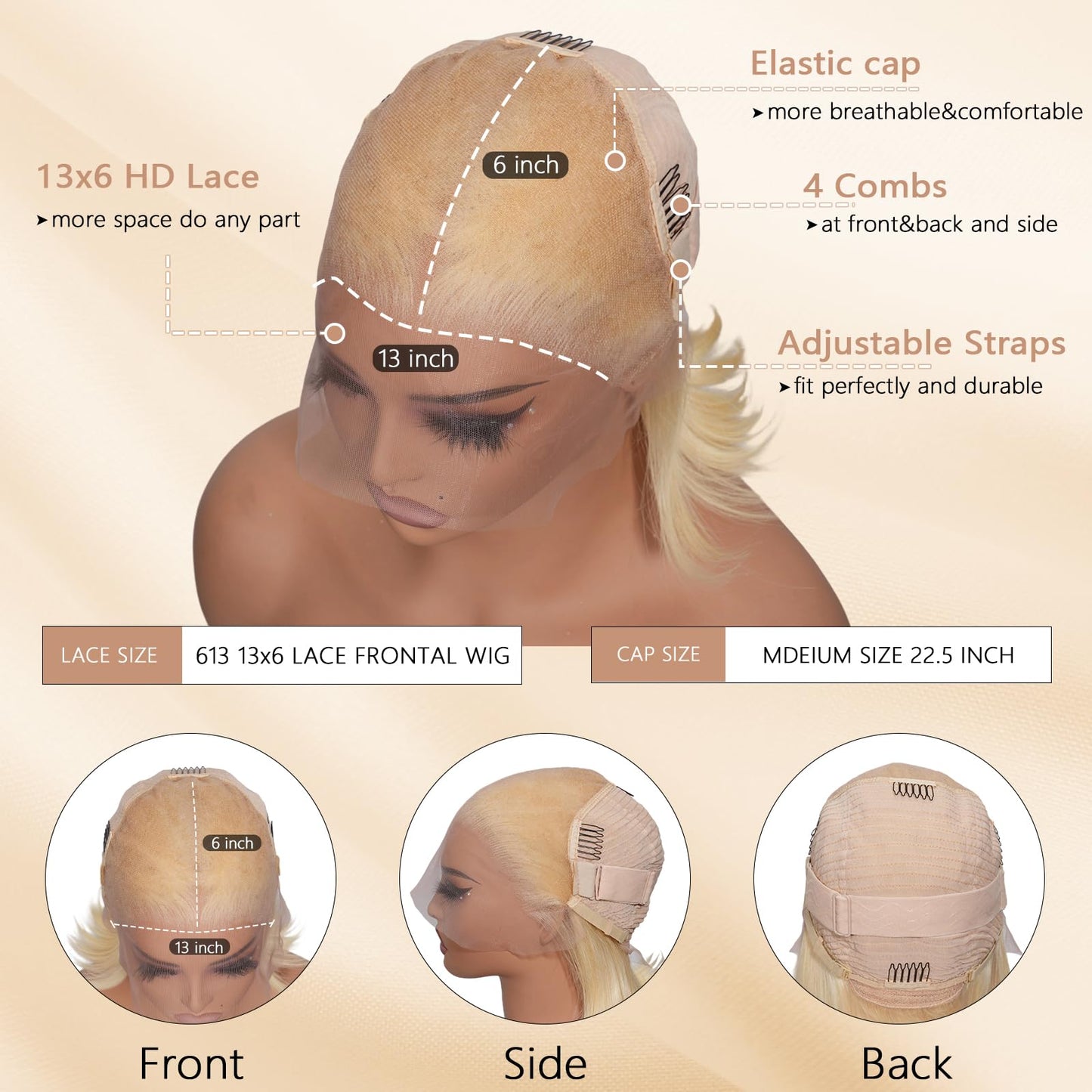 Blonde Bob Wig Human Hair 180 Density 12 Inch Straight 613 Bob Wig Human Hair 13x6 HD Lace Frontal Wigs, 100% Real Human Hair 61