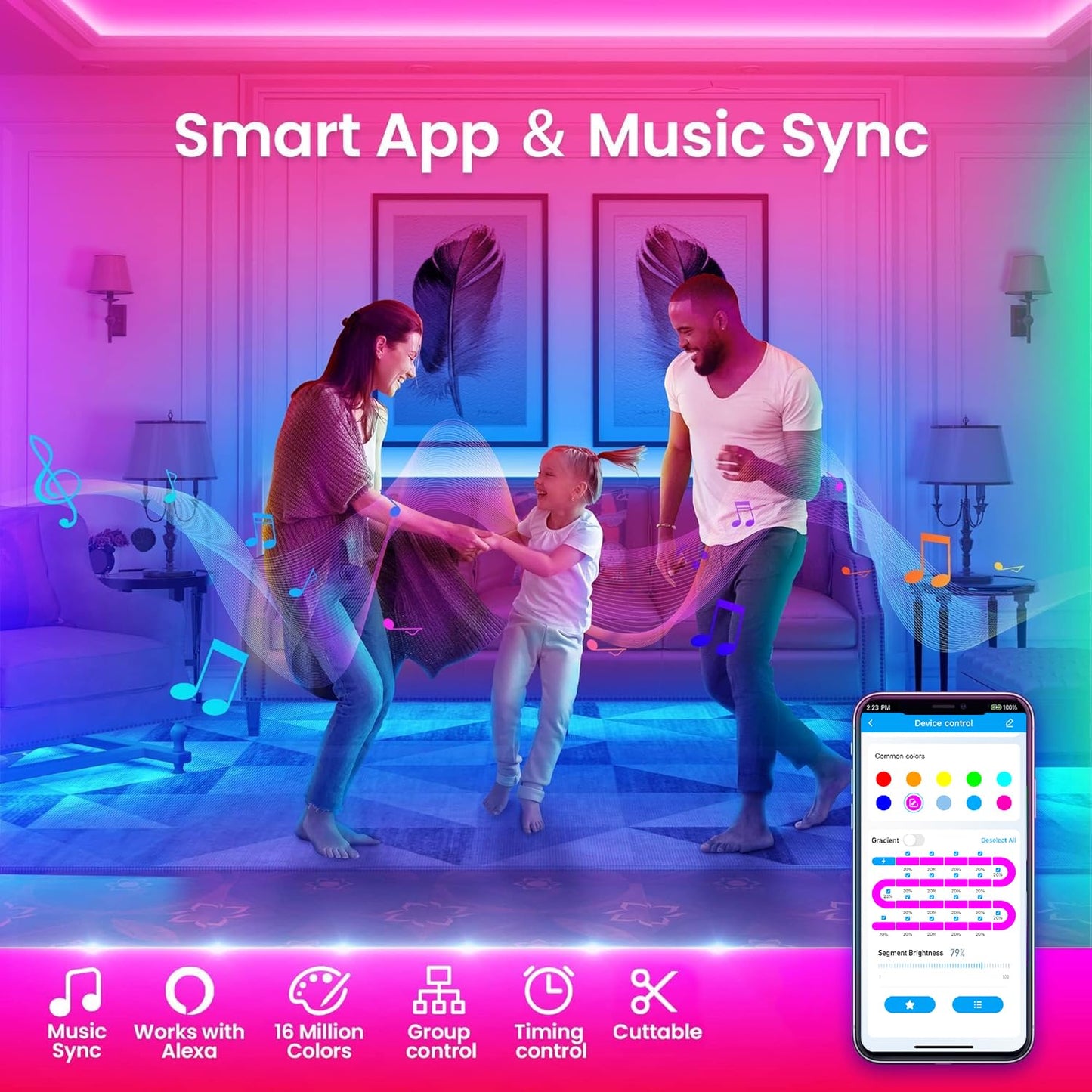 Tjoy 200Ft Smart Led Strip Lights, Rgb Color Changing, Music Sync, App & Remote Control, Alexa Compatible, Model Ta2W1502415-4