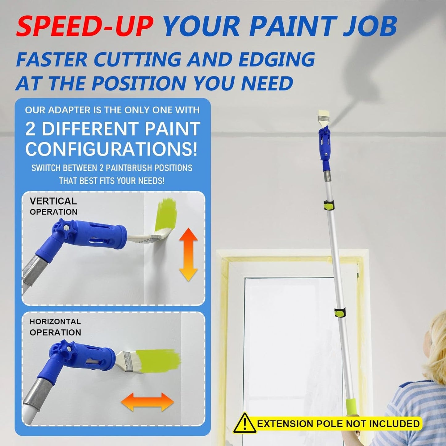 Multi-Angle Paint Brush Extender, 1 PCS Extension Pole Attachments for Paint Brushes and Rollers, with Rotating Head, Great for High Ceilings, Corners, Edges
