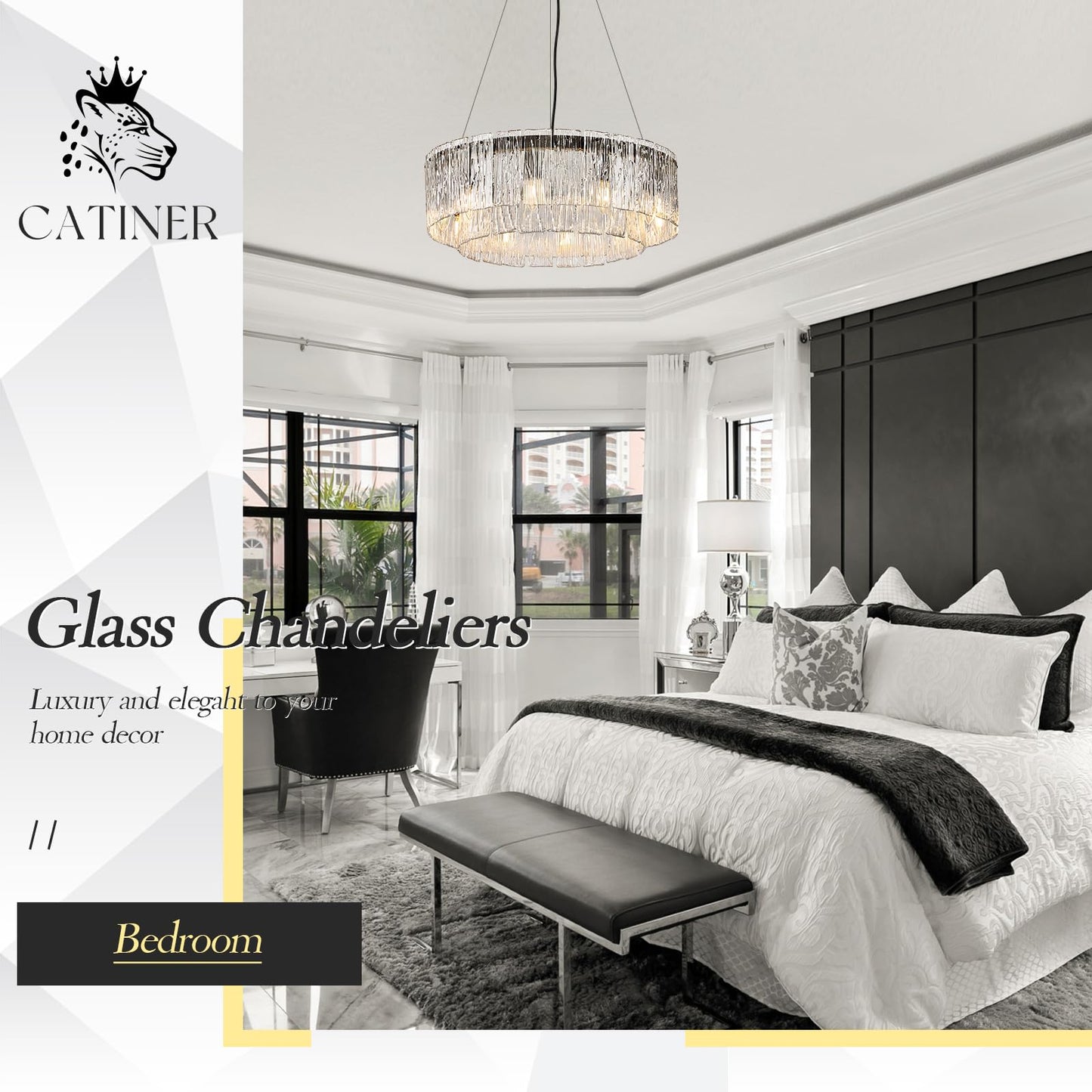 Modern Crystal Glass Round Chandelier 24 Black Chandeliers 10-Light Drum Pendant Ceiling Light Fixtures stylish 2 Tiers Hanging Lighting For Dining Room Foyer Living Room Bedroom
