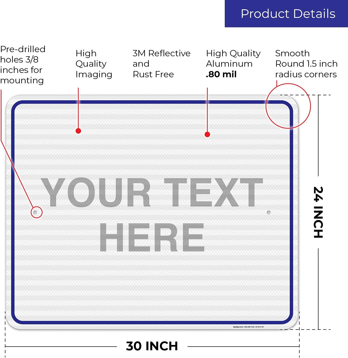 Custom Sign, Personalized Metal Signs, Customize for Office, Business, Workplace, Home, Airbnb, Delivery Blue Signs, 24x30 Inches, 3M EGP Reflective .080 Aluminum, Fade Resistant, Made in USA