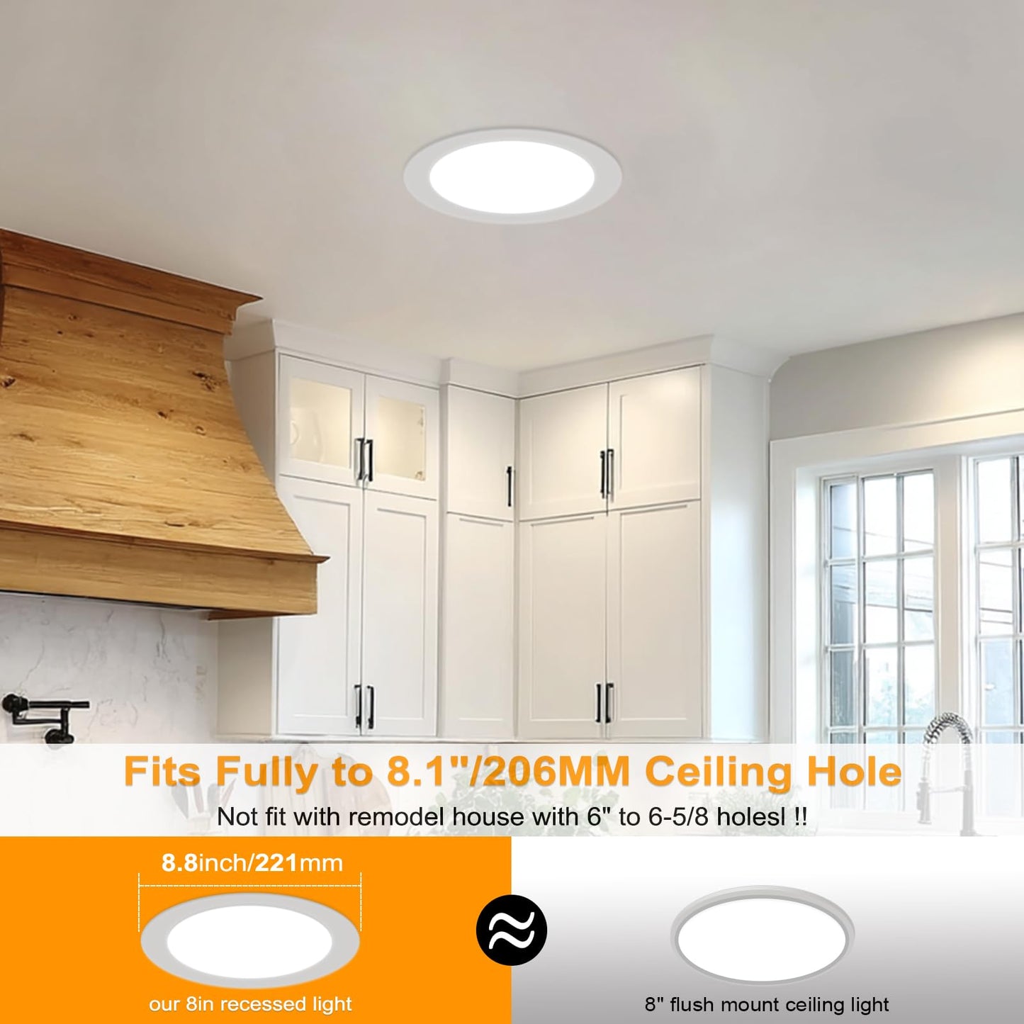 LZHOME 8 Inch Recessed LED Light: 18 Packs Ultra Thin LED Recessed Lighting with Junction Box, 3000K/4500K/6000K Selectable, 2700K-5000K, High Brightness 1800LM Dimmable Canless LED Downlight