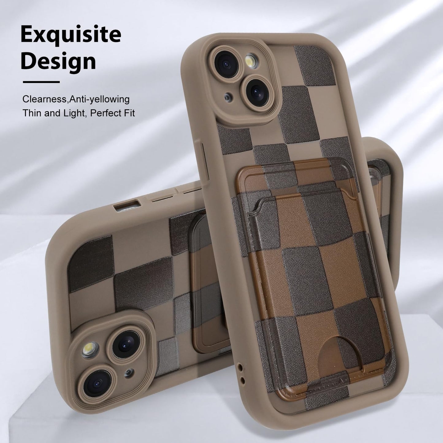 Kanghar Compatible With Iphone 13 Case, Wallet Silicone Checkered Cute Pattern, Card Holder Camera Protection Soft Slim Shockpro