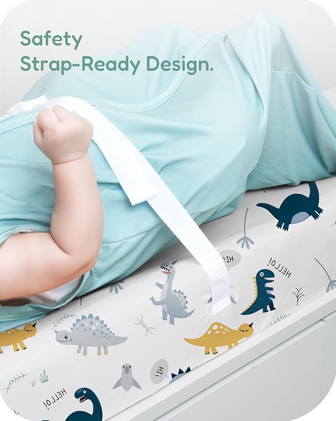Baby Changing Pad Cover for Girls Boys, Baby Diaper Change Table Pad Covers, Fits Standard Changing Tables, 2 Pack, Blue Jurassic