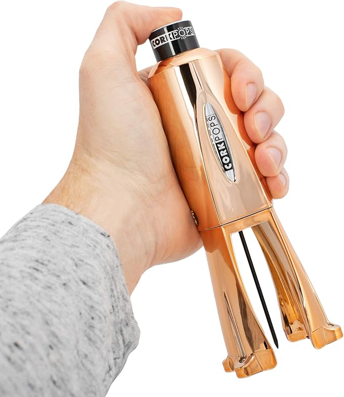 Cork Pops Legacy Wine Opener Built-in 4-Blade Foil Cutter Safe Cork Removal, Effortless Push Button Use, Needle Guard for Safety, Low-Pressure Cartridge Opens Up To 60 Bottles