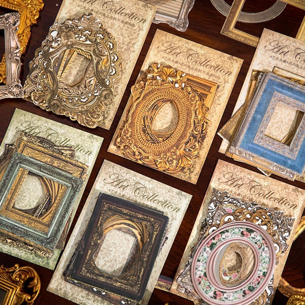 30Pcs Vintage Scrapbook Paper Photo Frame for Scrapbooking Junk Journal Collage Diary Embellishment DIY Photo Album DIY Craft Decoration, 10 Patterns (YSDC5)