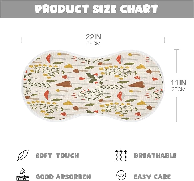 Kigai Colorful Mushroom Baby Burp Cloths Extra Soft and Absorbent Burping Rags Cotton Burping Clothes Baby Washcloths for Newborn Boys Girls Nursery Decor - 2 Pack