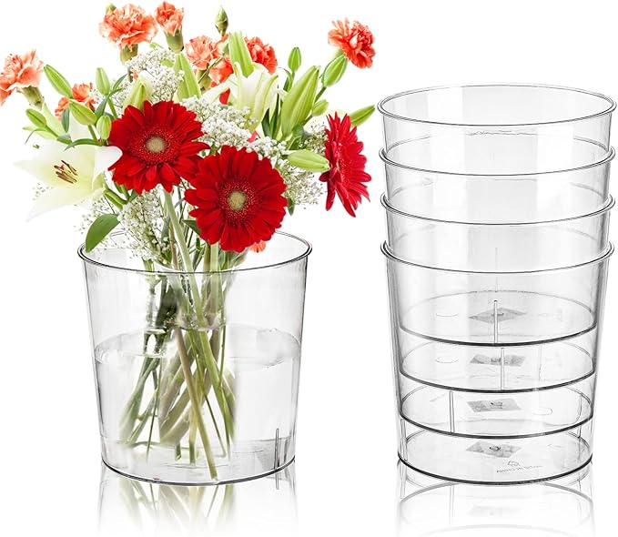 Kingrol 6 Pack Clear Flower Vases, 3 Quart Plastic Ice Buckets for Chilling Beer, Wine, Champagne, Multipurpose Buckets fo...