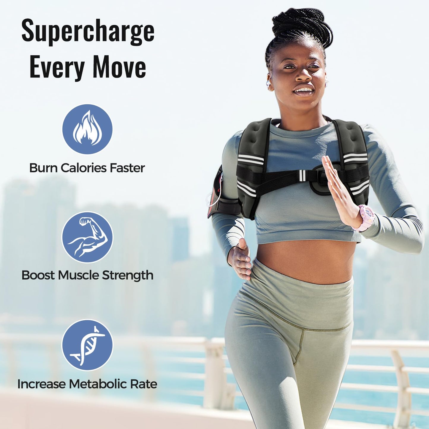 Zeerun Weighted Vest for Women & Men with Reflective Stripe and Adjustable Buckle, Comfortable & Durable Rucking Vest for Walking, Running & Strength Training, 8LBS-Gray