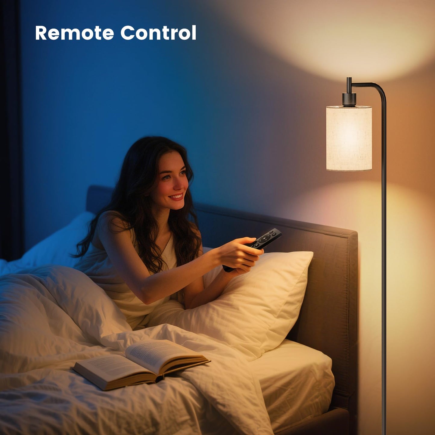 SIBRILLE Dimmable Floor Lamp with Remote Control, 3 Color Temperatures, Beige, Metal, Model BP-F072, 9W LED Bulb Included