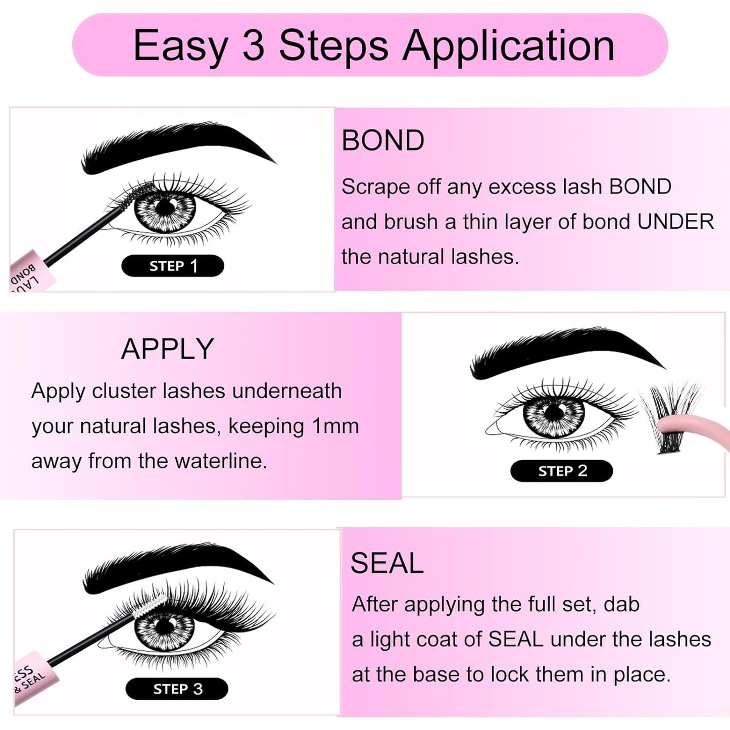 Lash Extension Kit LAUBESS Lash Clusters Kit Cluster Eyelash Extensions Kit Eyelash Clusters Lash Bond and Seal Waterproof Tweezers Brush Lash Glue Remover (Kit 50D-D-Mix9-16)