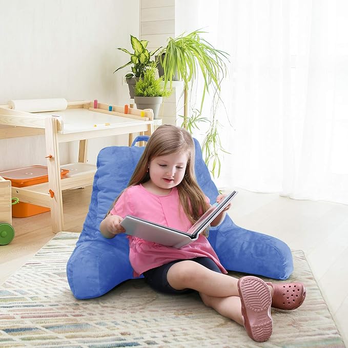 Nestl Reading Pillow Standard Bed Pillow, Back Pillow for Sitting in Bed Shredded Memory Foam Chair Pillow, Reading & Bed Rest Pillows Calm Blue Back Pillow for Bed, Bed Chair Arm Pillow with Pockets