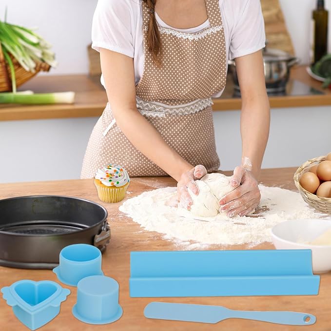 Cake Pop Mold Maker Cutter Set - Include 2 Inch Circle Pusher & 9 Inch Tray & Heart mold & silicone knife, Baking Kit for Home, Birthdays, Weddings (Blue)