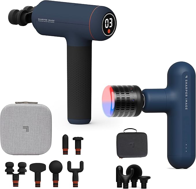Sharper Image Recovery & Wellness Massager Bundle - Powerboost Max with 6 Attachments & Powerboost Move with Hot + Cold Th...
