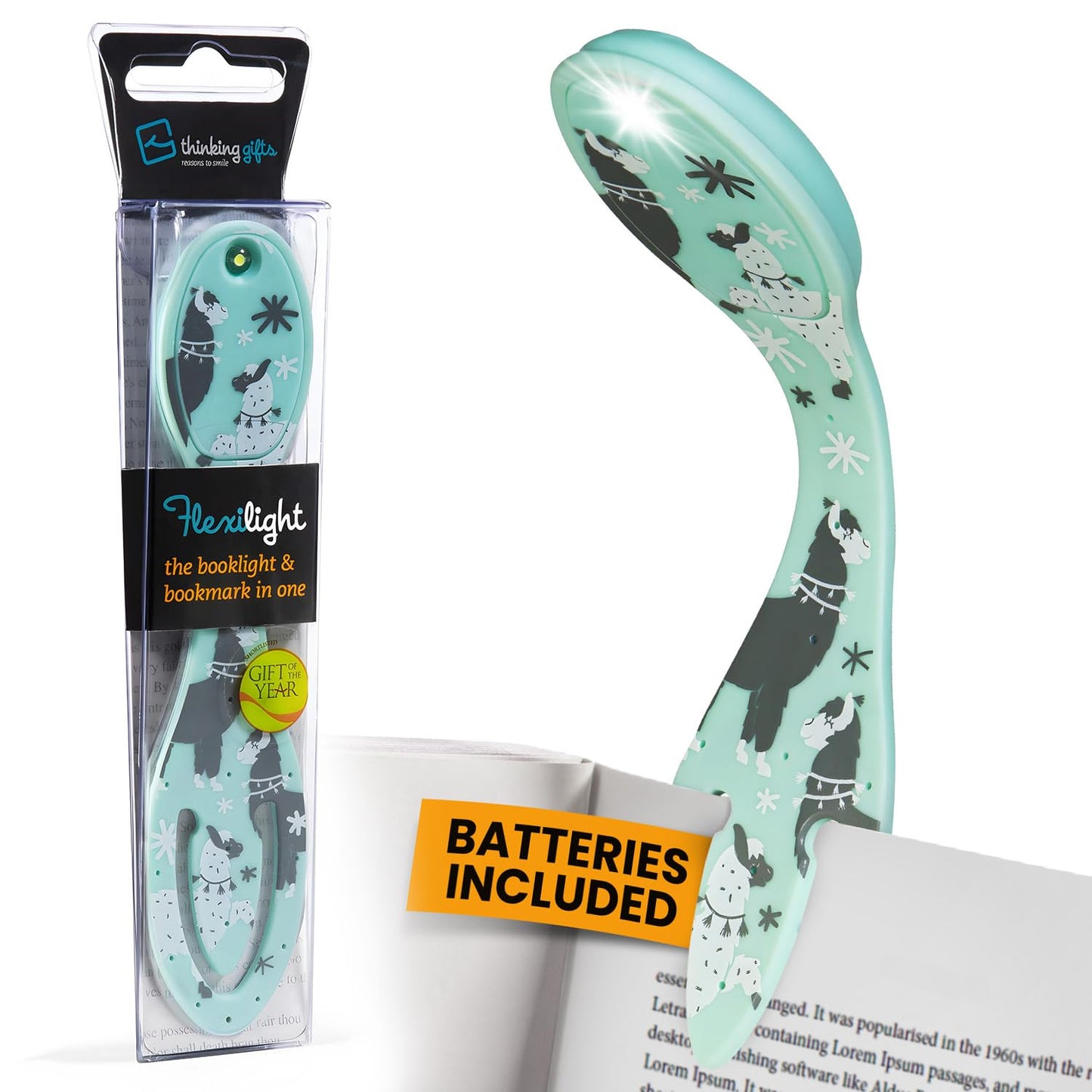 Gifts for Readers & Writers Flexilight Bookmark Light | LED Clip-On Reading Lamp | Battery Operated | Llama Color