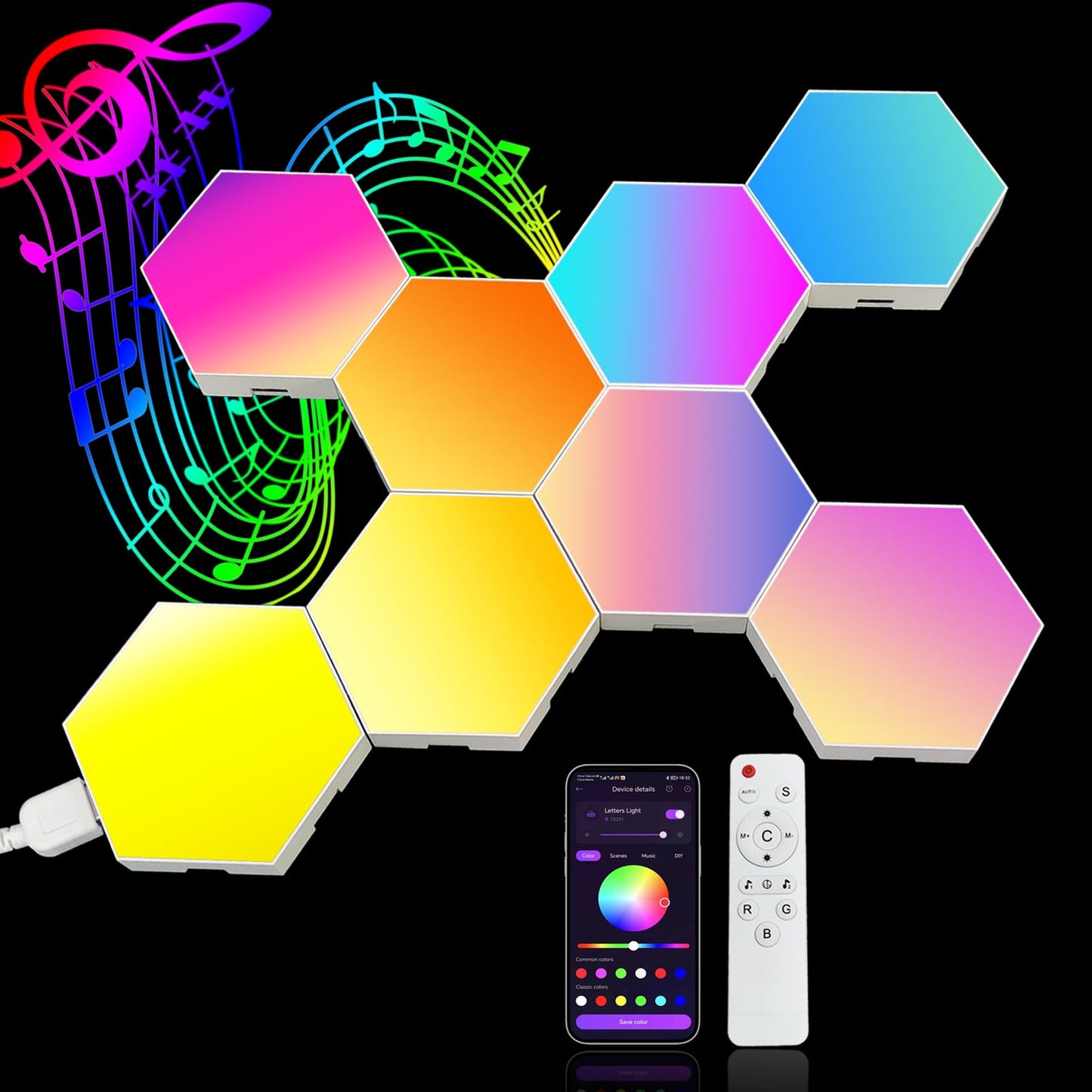 YEYIZU 8 Pack Hexagon Lights for Wall LED, That Sync with Music, APP & Remote Controls Hex Lights, RGB LED Wall Panels for TV, Bedroom, Living Room, Game Room Decor