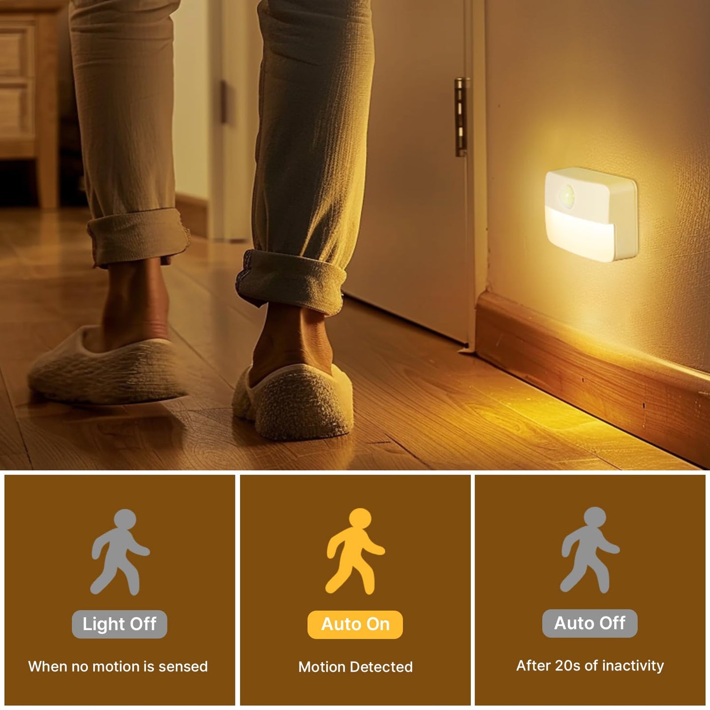 Guankai Motion Sensor Stair Light, 16 Pack, Battery Operated, Warm White, Plastic, Model 0003A5, Indoor Use, Portable Night Lamps