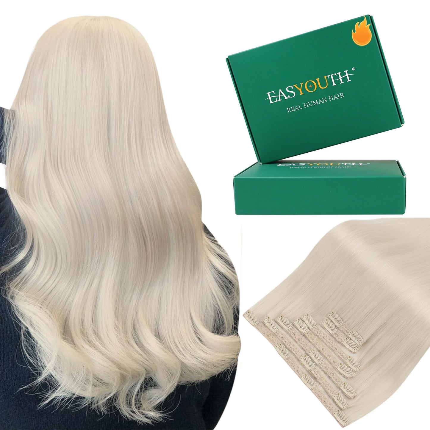Easyouth 22 Inch Clip in Hair Extensions Human Hair Blonde Hair Extensions Clip in White Blonde Clips in Real Human Hair Extensi