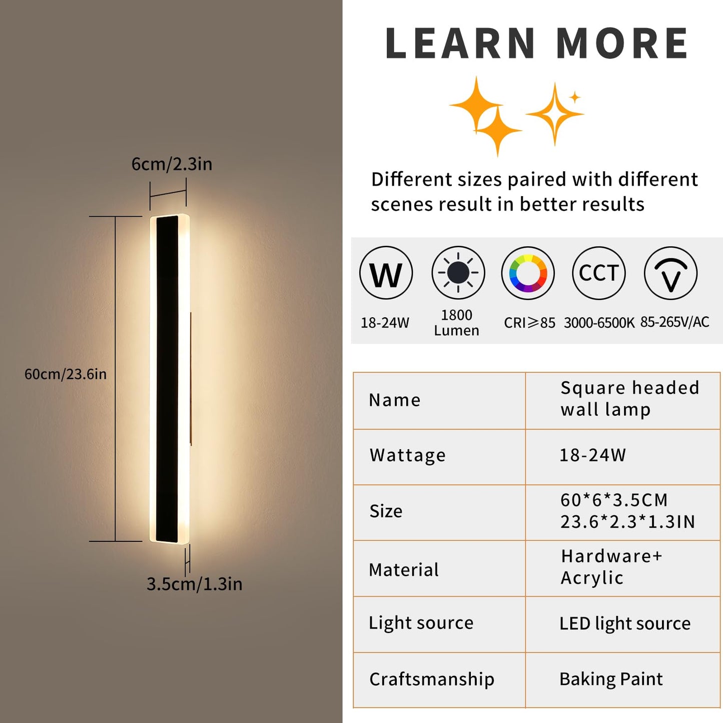 Mikeru 2Pack 23.6Inch Outdoor Wall Light Fixtures  10%-100% Dimmable Outdoor Wall Lights Exterior Front Porch Light 3000-6000K Wall Mounted Led Lighting For Basement  Shop Garage Lighting