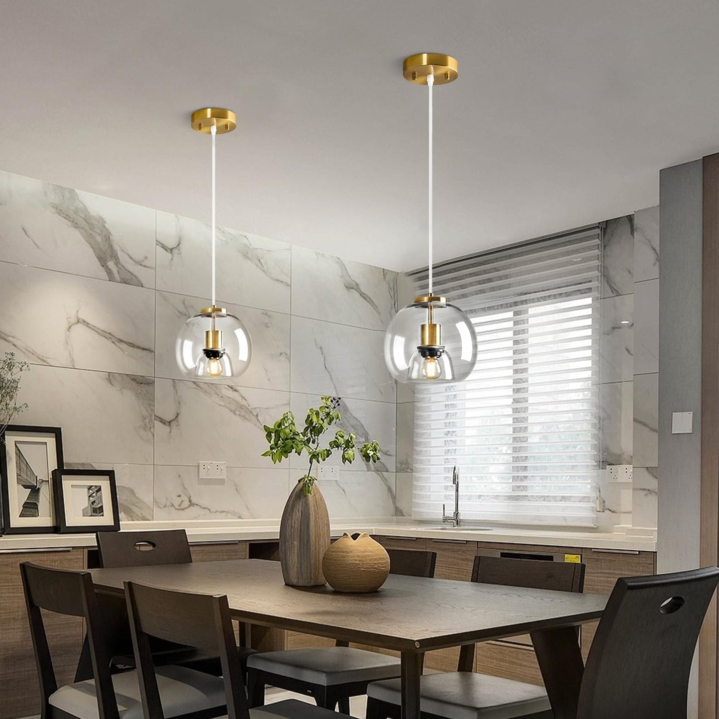 Lbsqj Clear Glass Pendant Lights Kitchen Island 3 Pack 7.87 Glass Globe Pendant Light Gold Hanging Light Fixture Modern Pendant Lighting For Kitchen Island Bedroom Dining Room