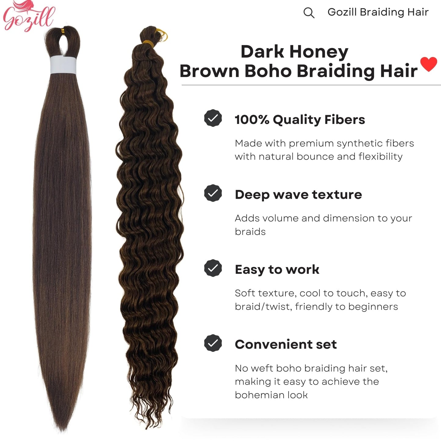 Dark Honey Brown Boho Braiding Hair Mixed Synthetic Deep Wave Boho Braids Hair for Braiding