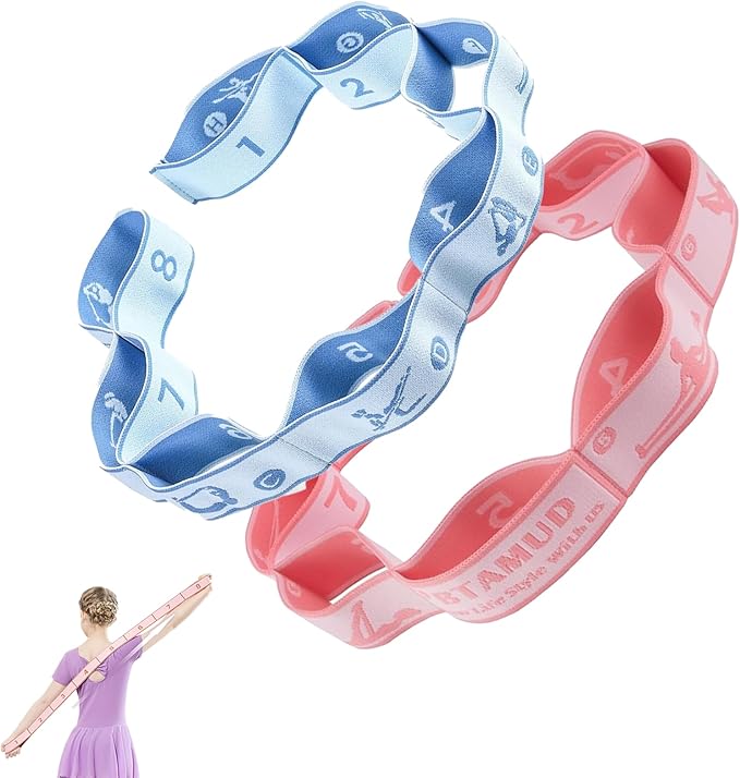 Qiyuda 2 Pcs Stretch Strap for Kids, Elastic Gymnastics Stretching Ballet Dance Band Resistance Strap with 8 Loops (Pink B...