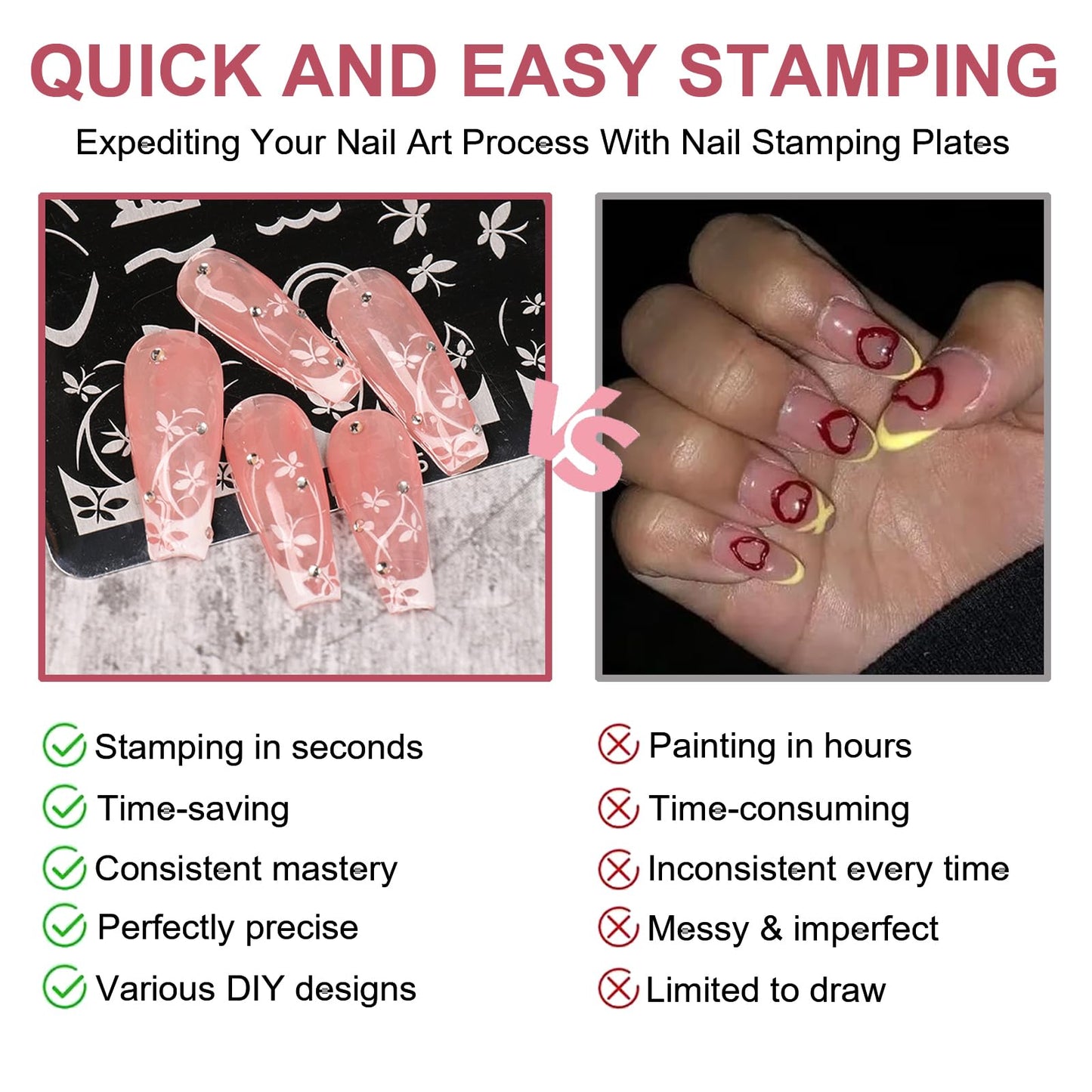 BlueZOO Nail Stamping Plates Set, Moon Star Cross Heart French Line Wave Strips Plants Nail Art Image Stamp Templates Reusable M