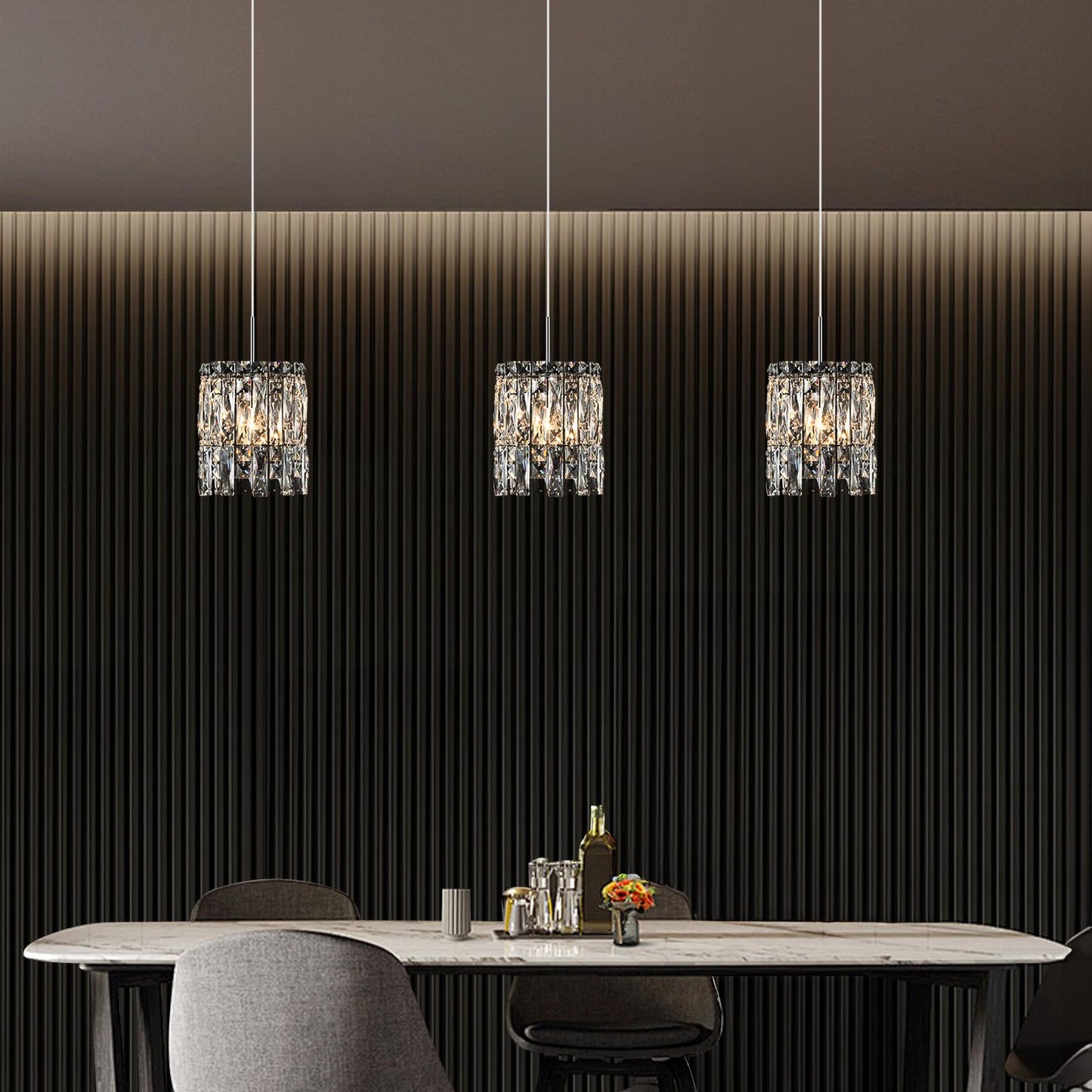 Nisidun Modern K9 Crystal Pendant Lights Kitchen Island  Chrome Chandeliers For Dining Room Light Fixtures Over Table Hanging Lighting For Kitchen Island Entryway Bathroom Bedhead Chandelier