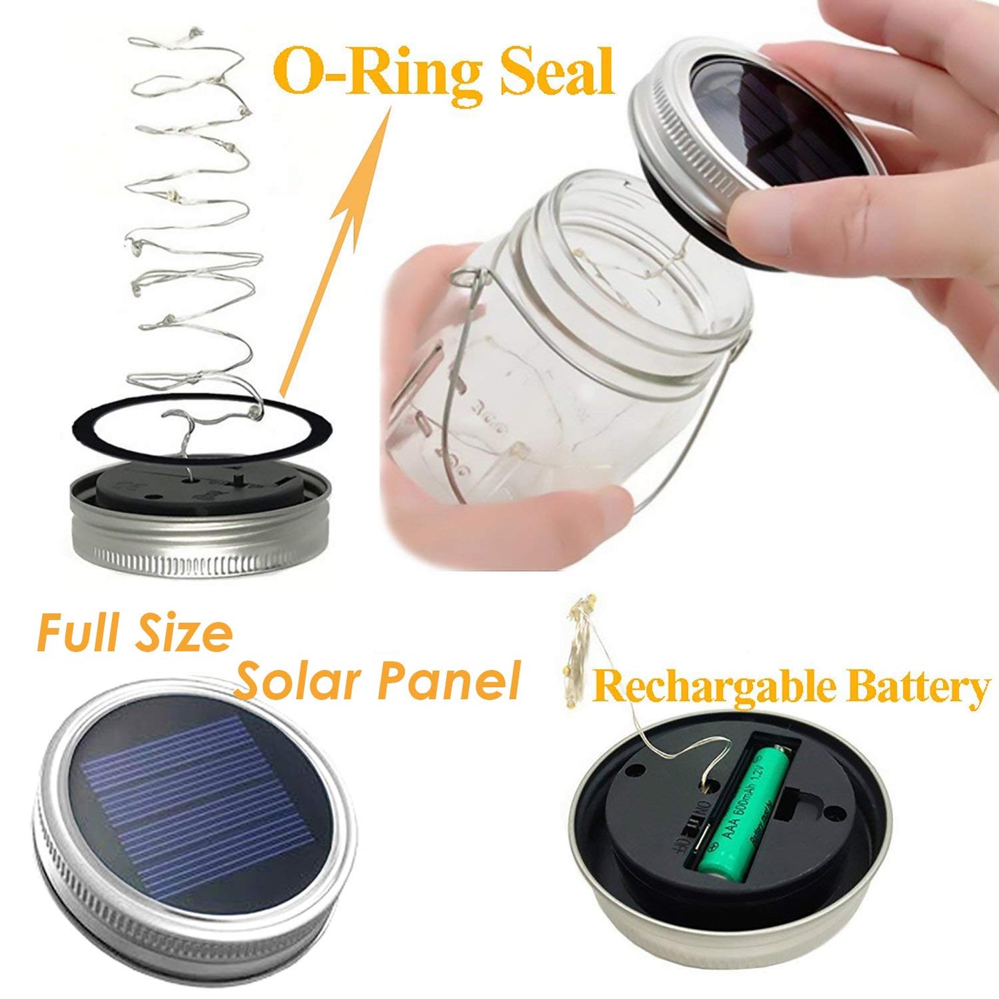Yitee Solar Fairy Jar Lights, 4 Pack 30 LEDs, Outdoor Patio Garden Decor, Includes Mason Jars and Hangers
