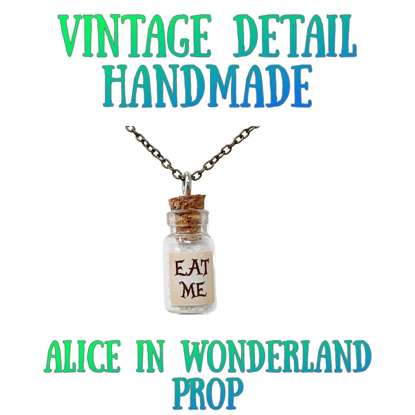 UMBRELLALABORATORY Alice in Wonderland Fairy Glow in The Dark Kawaii Necklace-Eat me handmade label sticker