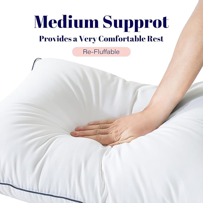 Cosybay Goose Feather and Down Bed Pillow, Premium Medium White Pillow Inserts for Sleeping, Luxury Bedding Pillows for Side and Back Sleepers, Queen Size, 20x36 Inches, 1 Pack