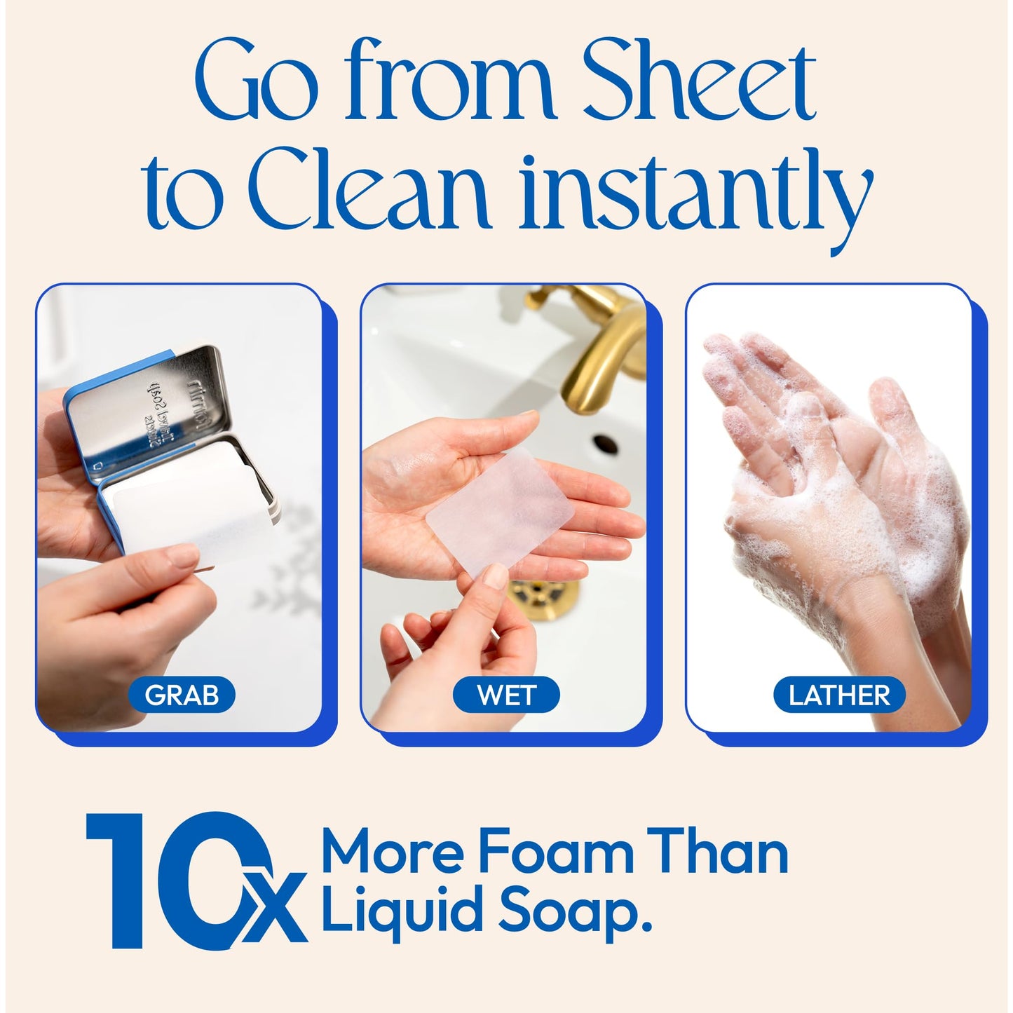 FOMIN - Antibacterial Paper Soap Sheets Tin for Traveling - (100 Sheets) Fragrance Free Portable Travel Hand Soap Sheet, Dissolv