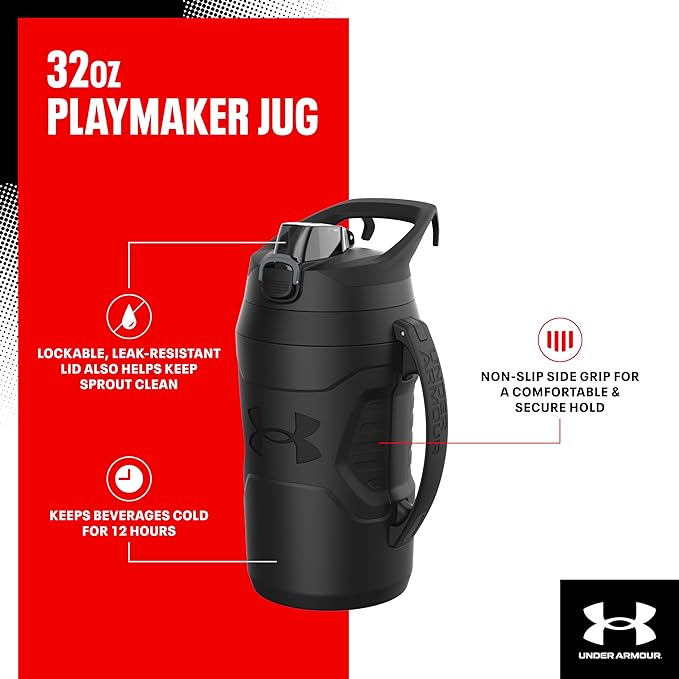 Under Armour 32 oz Insulated Water Bottles - Sports Water Jug with Handle, Fence Hook, Leak Resistant for Baseball, Football & More, 32 oz, Sports Water-Bottle Insulated (Pack of 4)