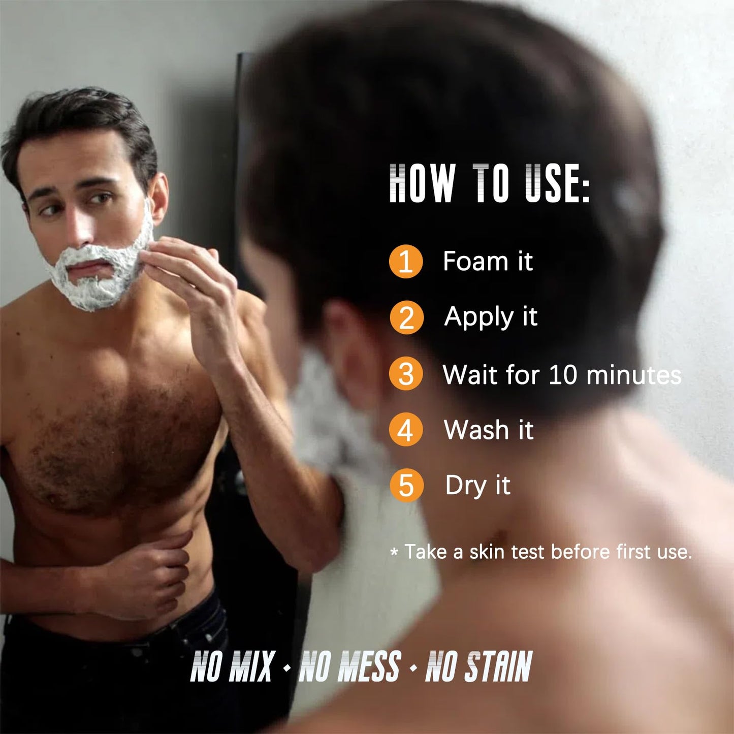 Mens Beard & Mustache Dye Shampoo, Instant 100% Grey Hair Coverage, 3 in 1 Brown Beard Color Shampoo for Men Facial Hair, Easy t