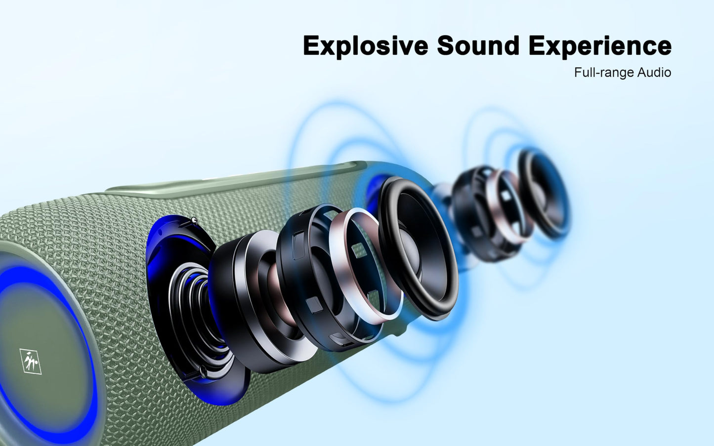 Fisher Portable Bluetooth Speaker IPX5 Waterproof Speaker, 14W PEAK Power Bluetooth Stereo, 8H Playtime, LED Lights, TWS, BT 5.3, Built-in Mic, Hands Free Calling, Wireless Electronics, Home & Outdoor