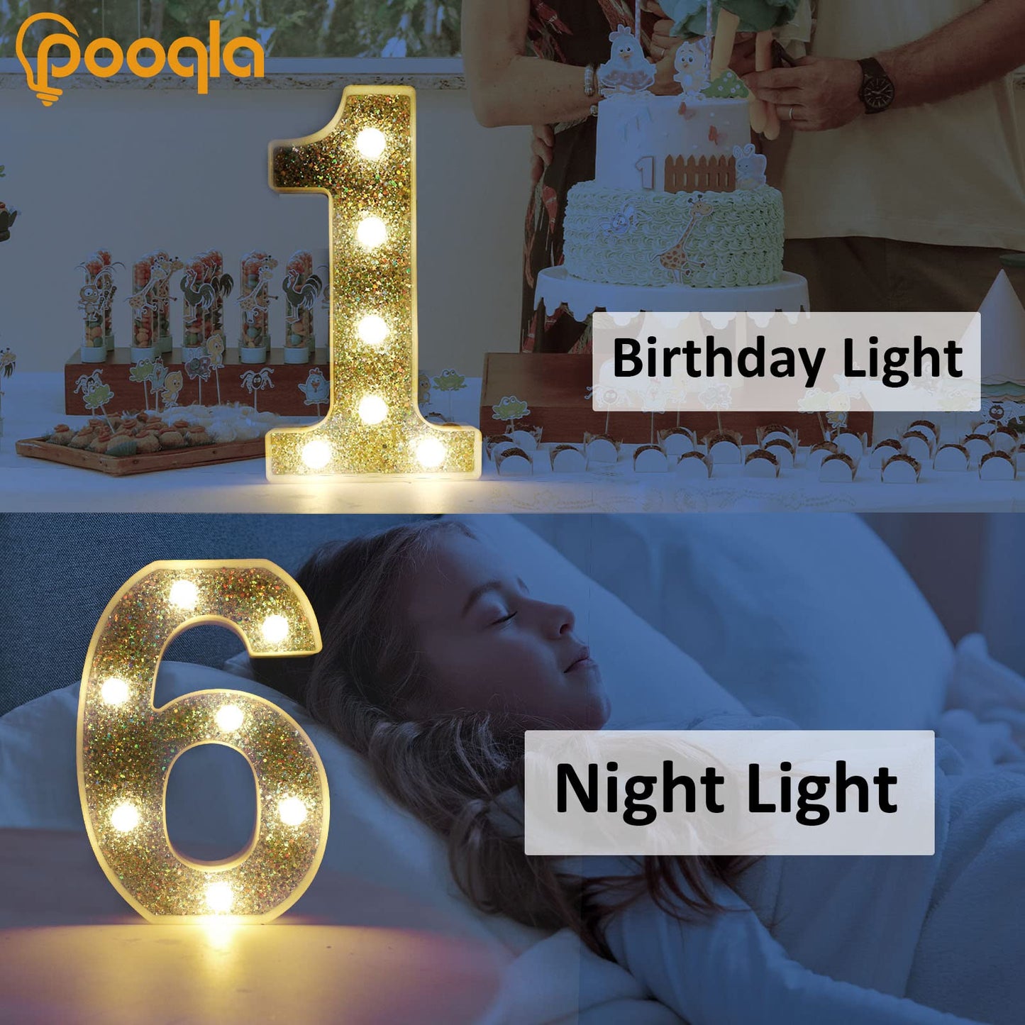Pooqla Marquee Number Light, Battery Powered Silver Glitter Decoration for Parties, Weddings, and Home - Number 0