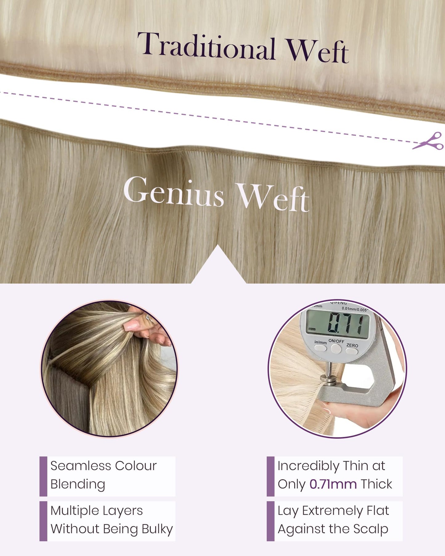 LaaVoo Hand Tied Weft Hair Extensions Human Hair Blonde Genius Weft Hair Extensions Human Hair Long Straight Sew in Hair Extensi