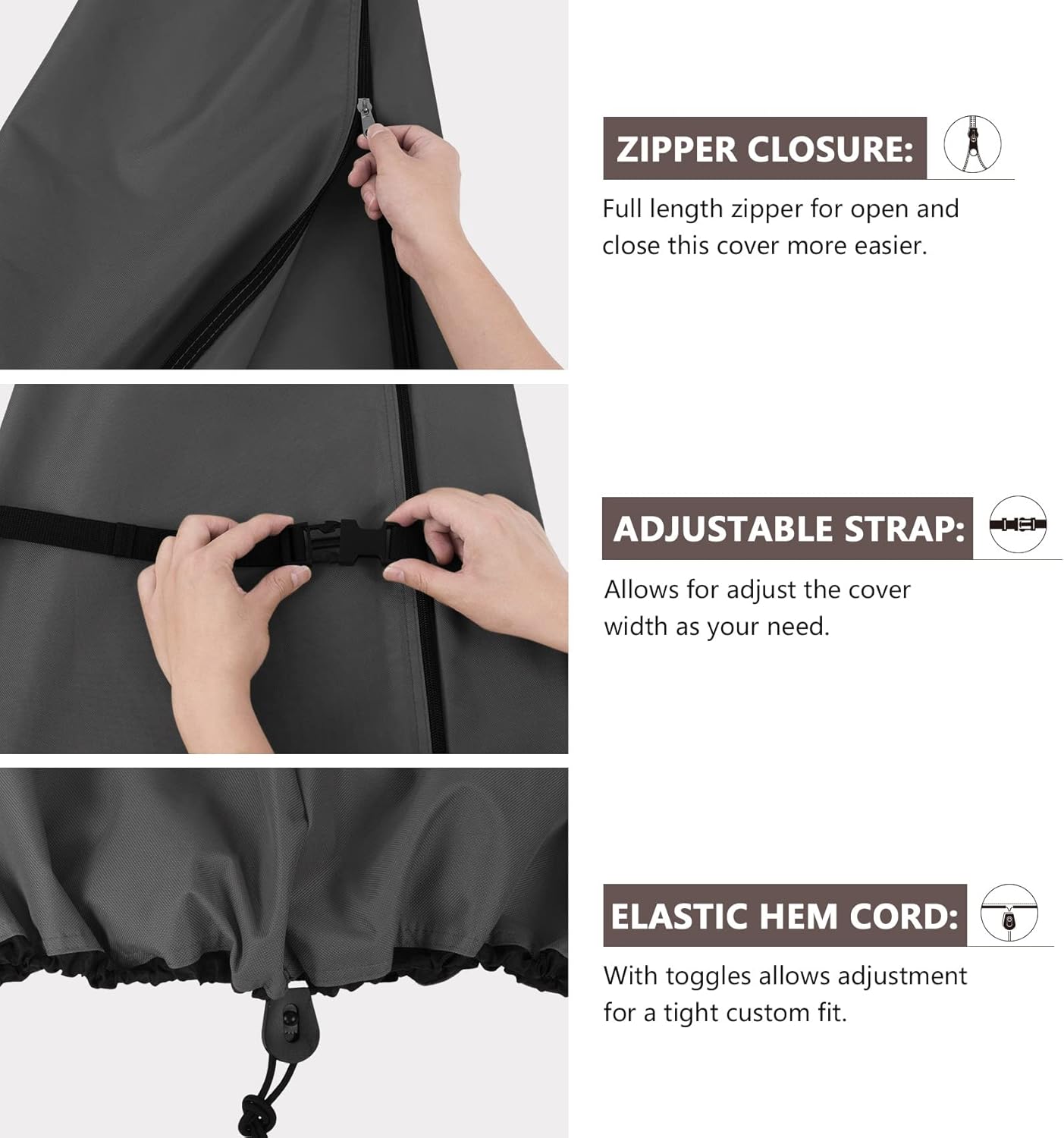 ULTCOVER Patio Parasol 600D Waterproof Clear Top Outdoor Umbrella Cover - Fits Solar Umbrella 8-11 Feet, Black