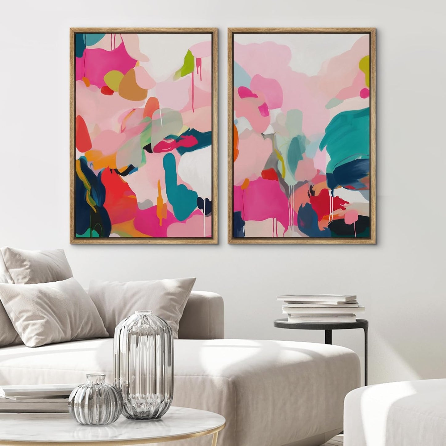 SIGNWIN Framed Canvas Print Wall Art Colorful Abstract Vibrant Pink and Blue Drip Illustrations Modern Art Decorative Contemporary for Living Room, Bedroom, Office - 24"x36"x2 Natural
