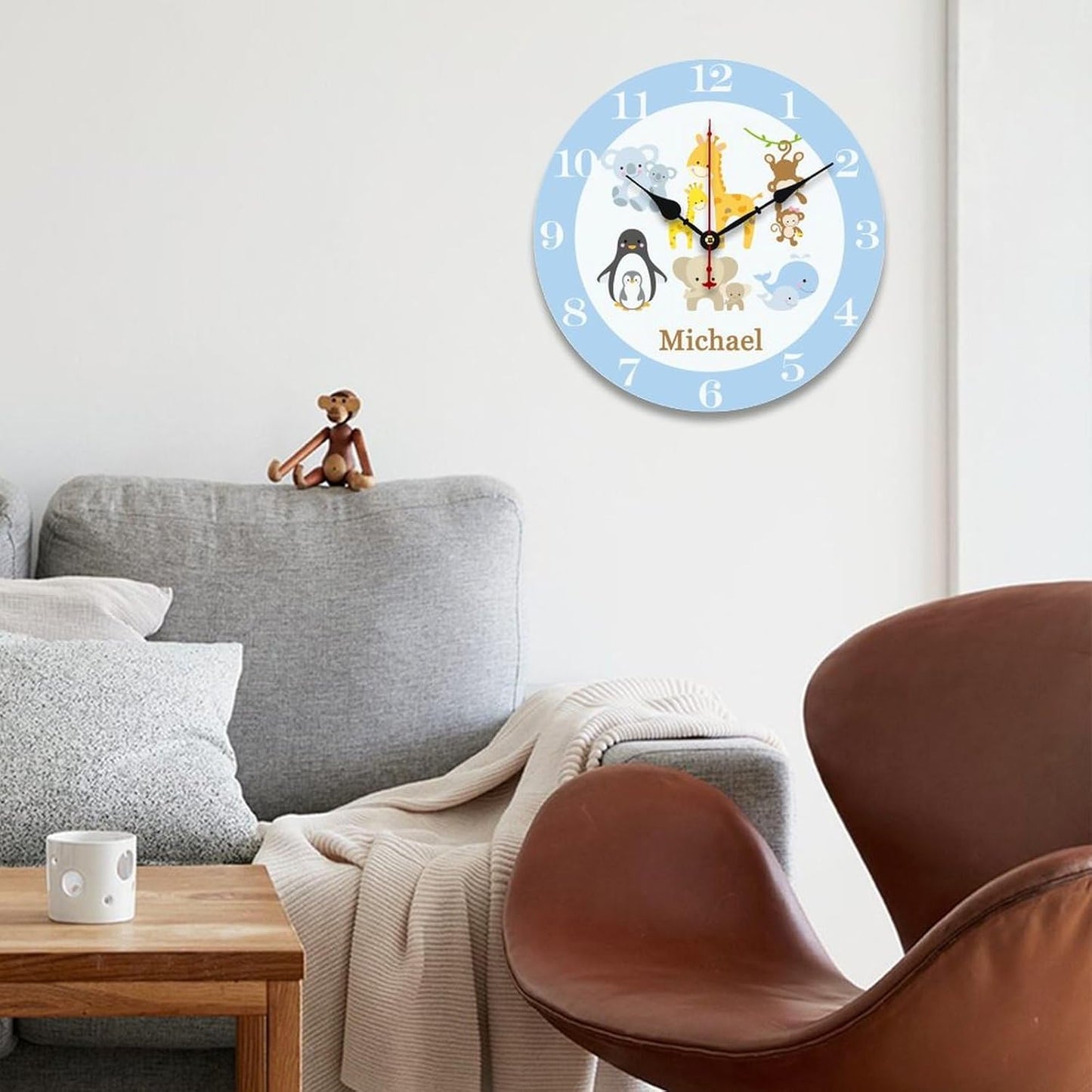 Zoo Animal Wood Wall Clocks Rustic Battery Operated 10 inch Non Ticking Wall Clock for Kids Rooms Boys Girls,Nursery Wall Clock,Custom Kids Clock with Name,Birthday, Style-11, 280ol74ft6tg