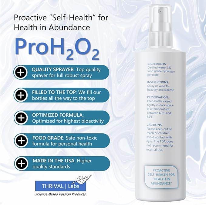 ProH2O2 3% Food Grade Hydrogen Peroxide – Natural Cleaner & Disinfectant – Suitable for Household Use – Ideal for Cleaning, Sanitizing & Gargle – 8 oz Spray Bottle (Pack of 4)