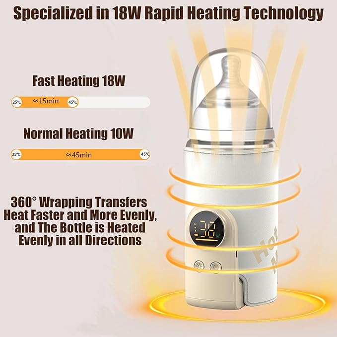 Portable Bottle Warmer for Travel, 10000mAh Battery-Powered, Fast-Heating & Long-Lasting Warming UP to 10H, Waterless Milk Warming for Comfortable Baby Feeding On The Go (10000mAh)