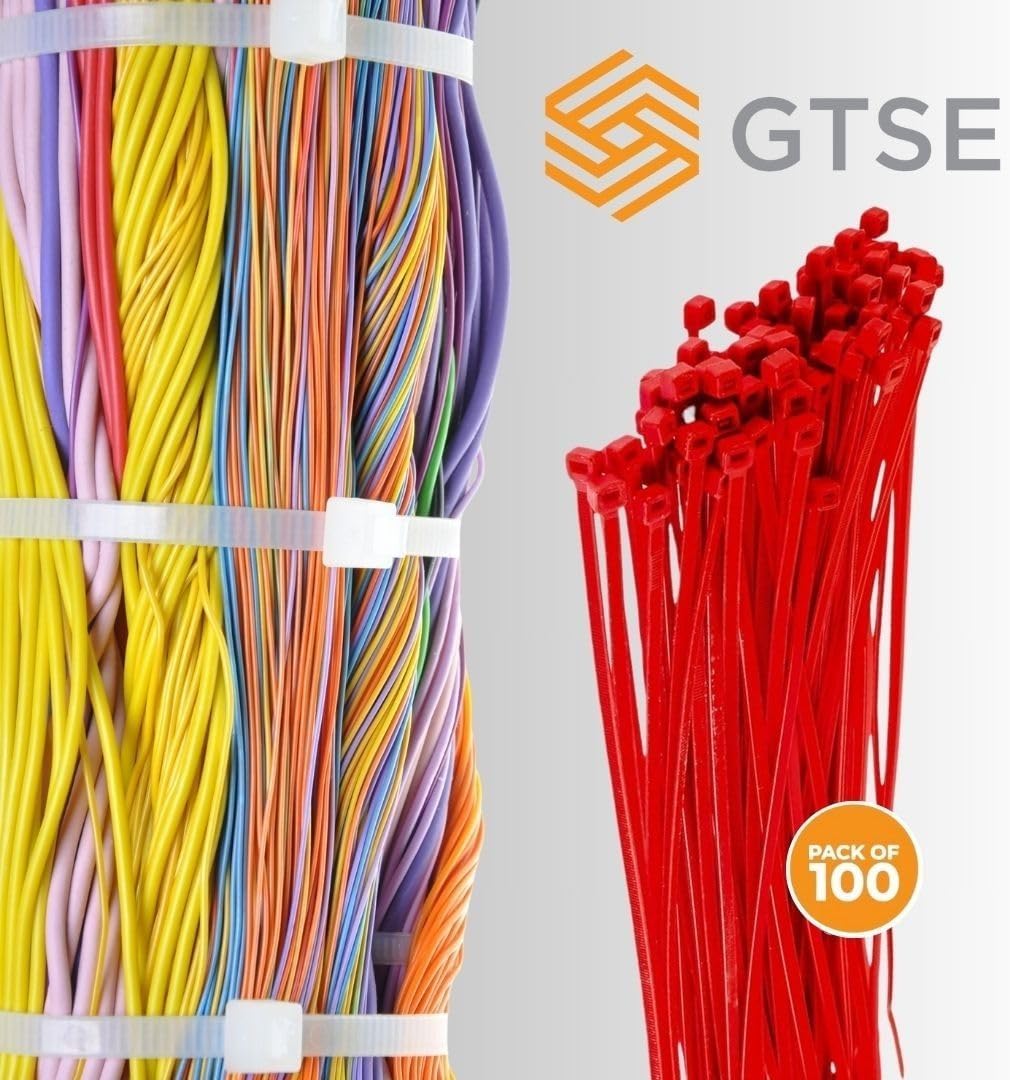 GTSE 8 Inch Red Zip Ties, 100 Pack, 50lb Strength, UV Resistant Strong Nylon Cable Ties, Self-Locking 8" Tie Wraps