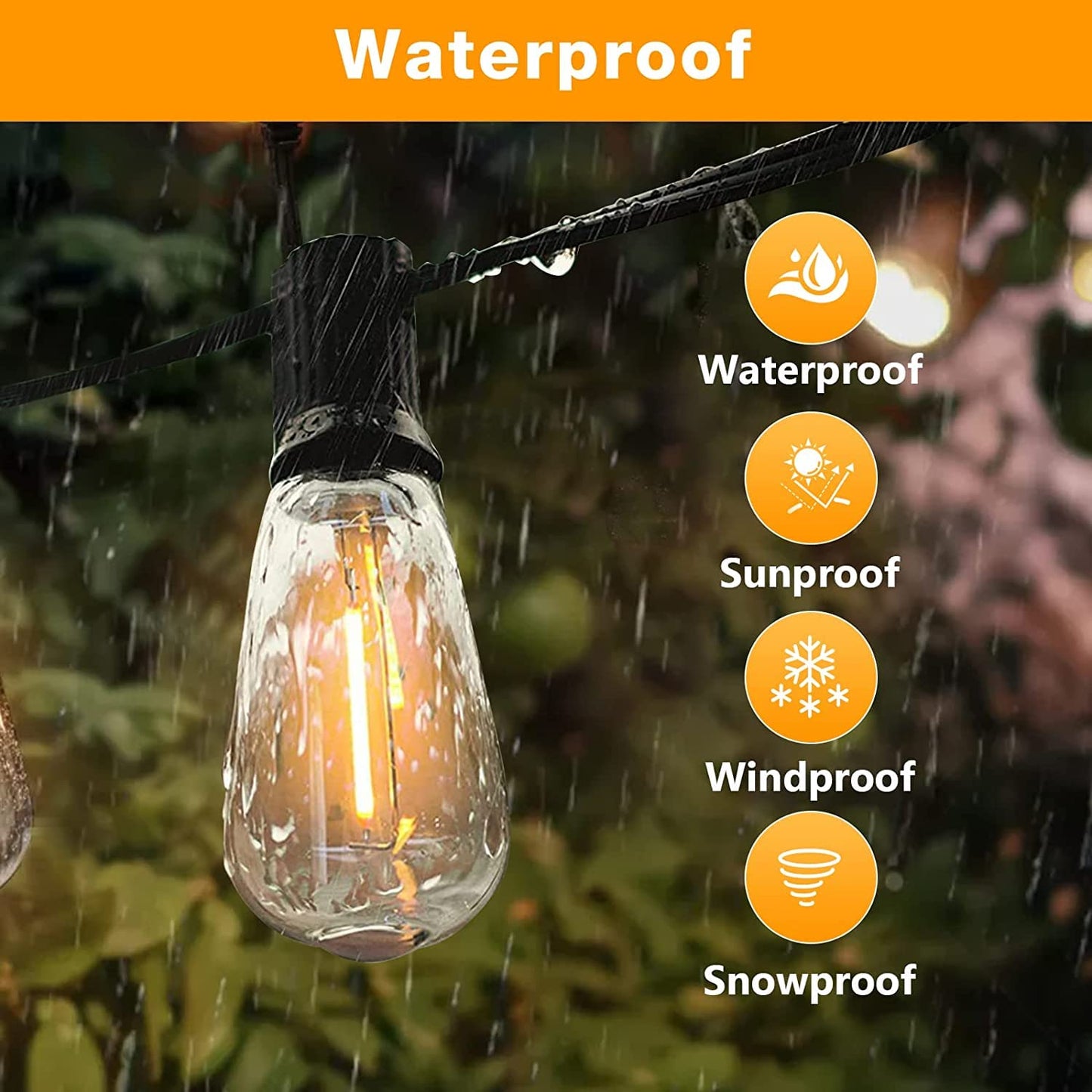 Gluroo 30Ft Outdoor String Lights - 15+1 Vintage Bulbs, Waterproof, Shatterproof, Energy Saving, Black, For Patio, Backyard, Camping