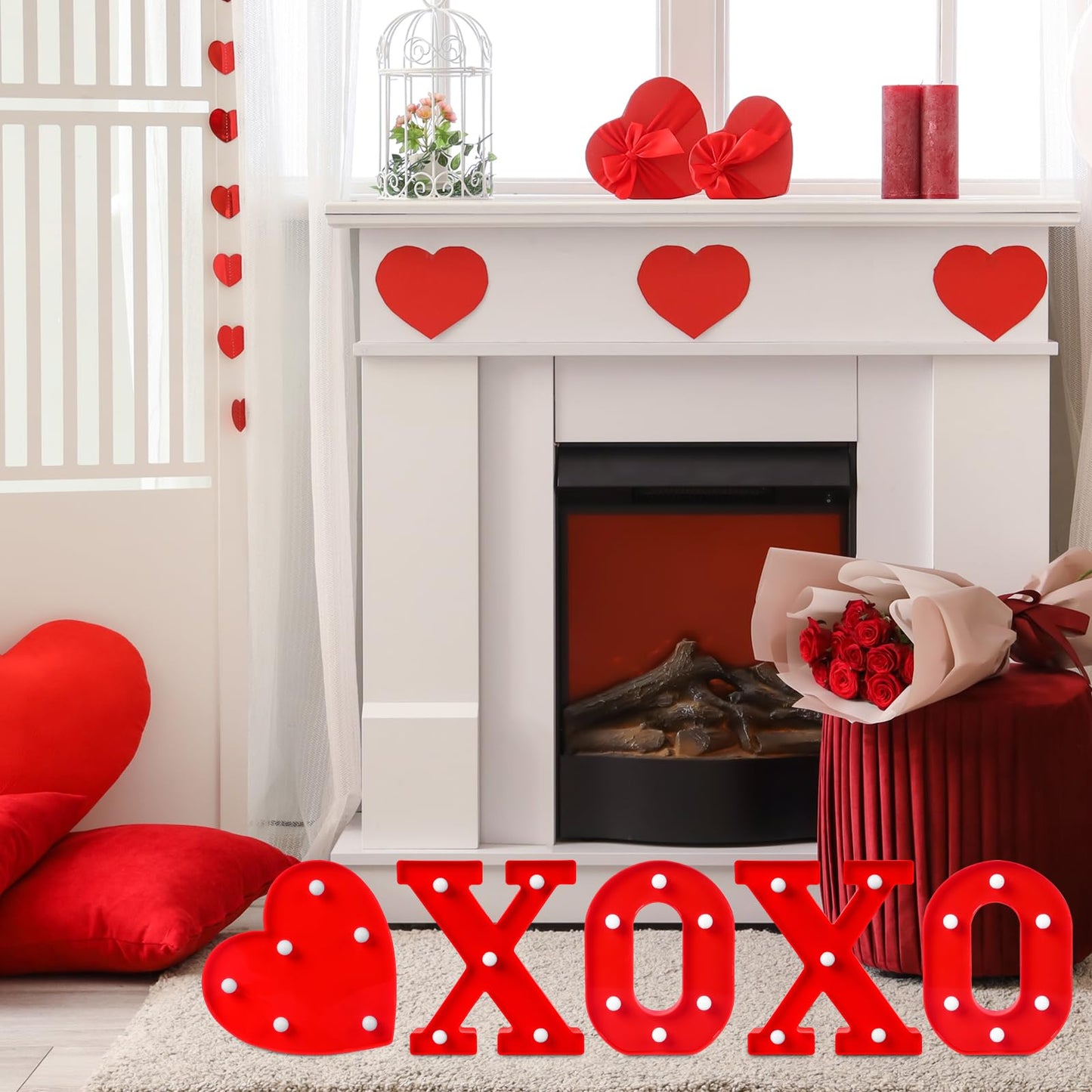 Edycon ValentineS Day Letter Lights Sign Table Decorations Led Light Up Letters Battery Powered Letter For Home Party Bedroom Tabletop Fireplace Indoor Decor(Xoxo Heart)